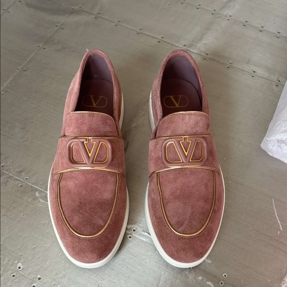 Valentino garavani brown suede gold lining loafer moccasin flats sz 39